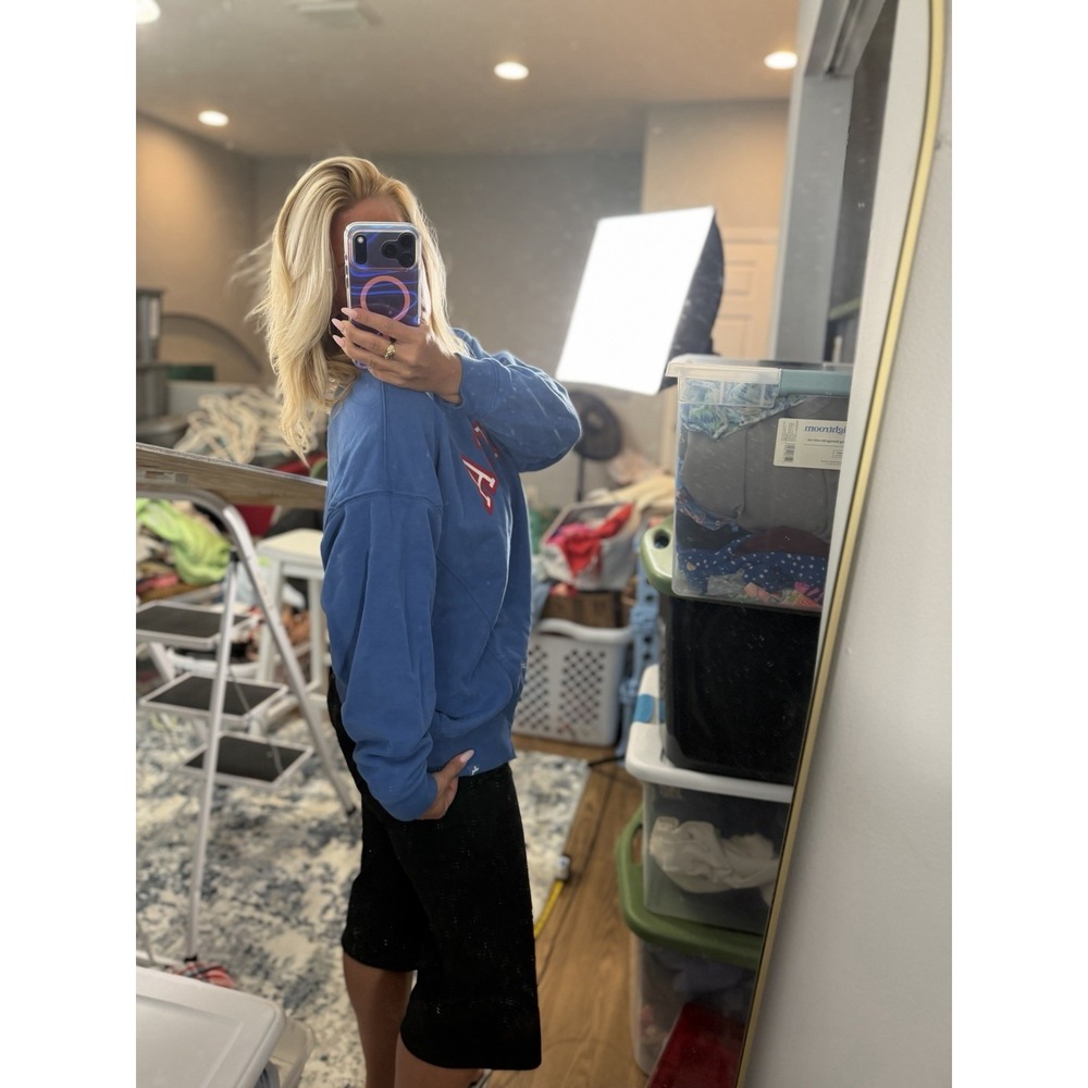 joy lab womens french terry USA Blue Crewnext Relaxed Fit Size Small 4th Of July - Picture 16 of 16